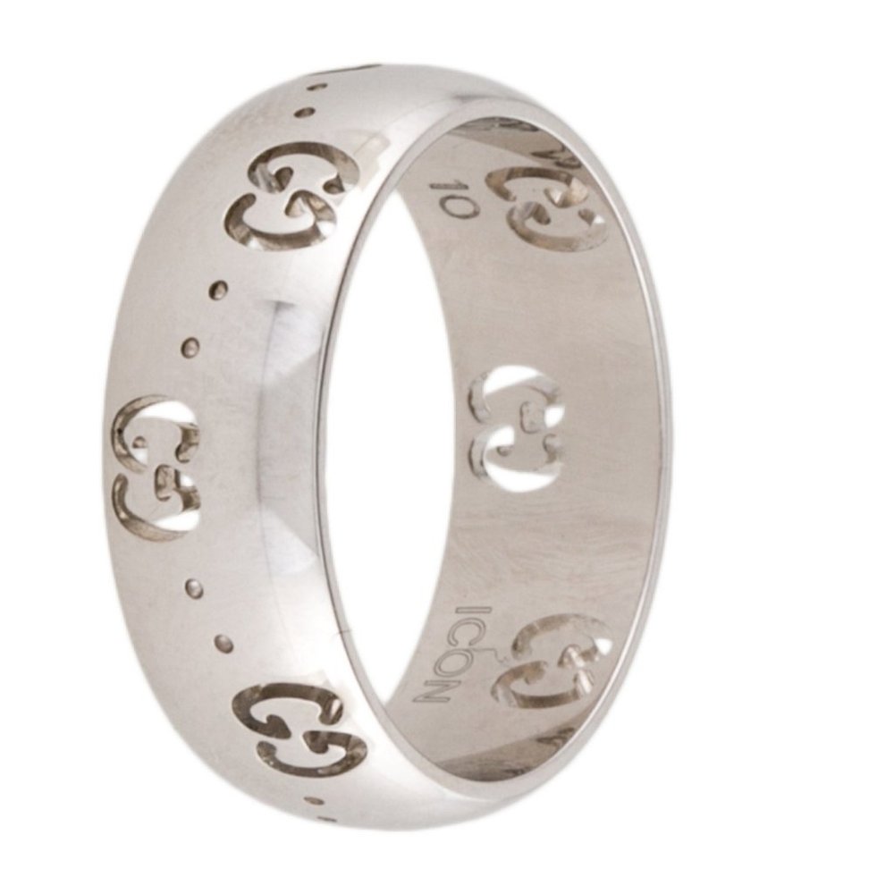 GUCCI 18K WHITE GOLD ICON GG CUTOUT BAND RING - Picture 2 of 10